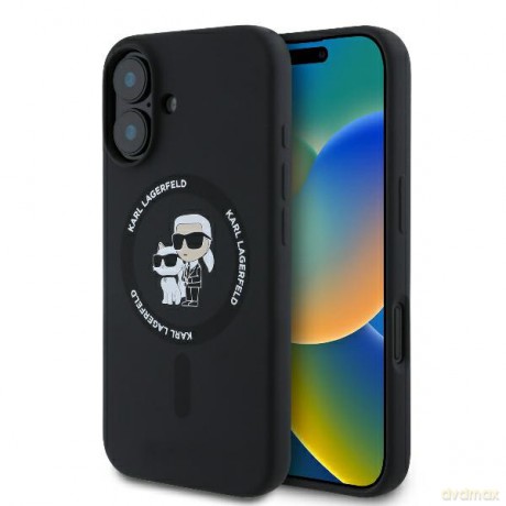 Karl Lagerfeld nakładka do iPhone 16 Plus 6,7 KLHMP16MSCMKCRHK czarna Hardcase Silicone Karl&Choupette Heads Ring MagSafe