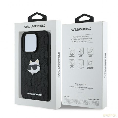 Karl Lagerfeld nakładka do iPhone 16 Pro 6,3 KLHCP16LPGKLCHPK czarna Hardcase Monogram Choupette Head Pin