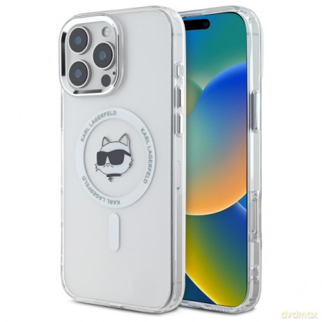 Karl Lagerfeld nakładka do iPhone 16 Pro 6,3 KLHMP16LHLSCHH biała Hardcase IML Metal Choupette Head MagSafe