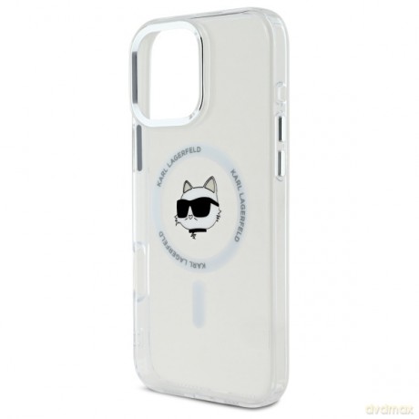 Karl Lagerfeld nakładka do iPhone 16 Pro 6,3 KLHMP16LHLSCHH biała Hardcase IML Metal Choupette Head MagSafe