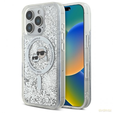 Karl Lagerfeld nakładka do iPhone 16 Pro 6,3 KLHMP16LLGKCSGH przezroczysta Hardcase Liquid Glitter Karl&Choupette Head MagSafe
