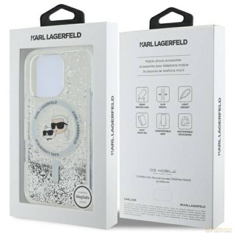 Karl Lagerfeld nakładka do iPhone 16 Pro 6,3 KLHMP16LLGKCSGH przezroczysta Hardcase Liquid Glitter Karl&Choupette Head MagSafe