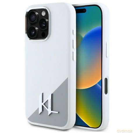 Karl Lagerfeld nakładka do iPhone 16 Pro 6,3 KLHMP16LSCMKMPCH biała Hardcase Silicone Shadow Metal Initial MagSafe