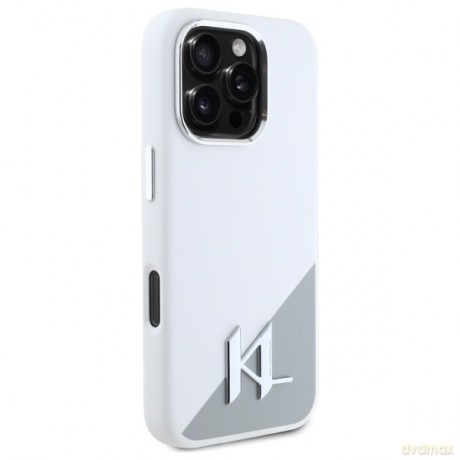 Karl Lagerfeld nakładka do iPhone 16 Pro 6,3 KLHMP16LSCMKMPCH biała Hardcase Silicone Shadow Metal Initial MagSafe