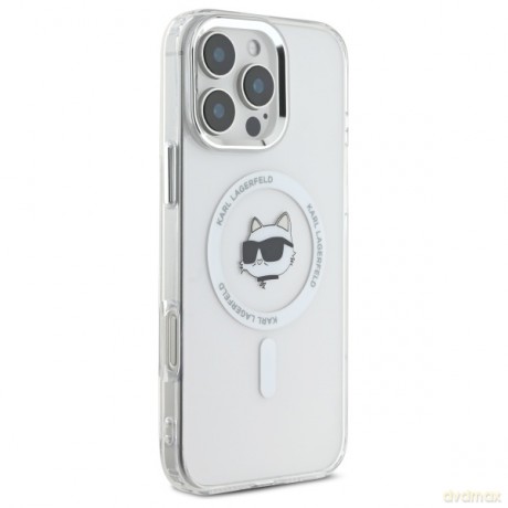Karl Lagerfeld nakładka do iPhone 16 Pro Max 6,9 KLHMP16XHLSCHH biała Hardcase IML Metal Choupette Head MagSafe