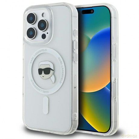Karl Lagerfeld nakładka do iPhone 16 Pro Max 6,9 KLHMP16XHLSKIH biała Hardcase IML Metal Karl Head MagSafe