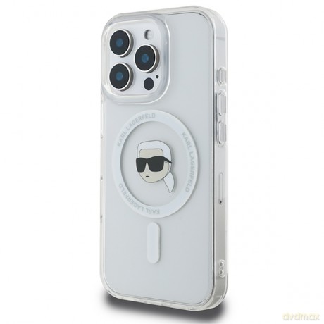 Karl Lagerfeld nakładka do iPhone 16 Pro Max 6,9 KLHMP16XHLSKIH biała Hardcase IML Metal Karl Head MagSafe