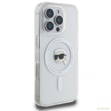 Karl Lagerfeld nakładka do iPhone 16 Pro Max 6,9 KLHMP16XHLSKIH biała Hardcase IML Metal Karl Head MagSafe