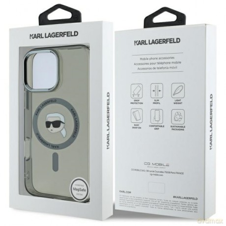 Karl Lagerfeld nakładka do iPhone 16 Pro Max 6,9 KLHMP16XHLSKIK czarna Hardcase IML Metal Karl Head MagSafe
