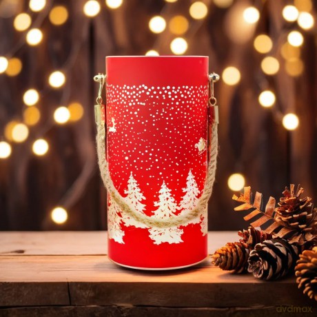 Lampion świąteczny szklany FCL-10 czerwono-złoty L Forever Light