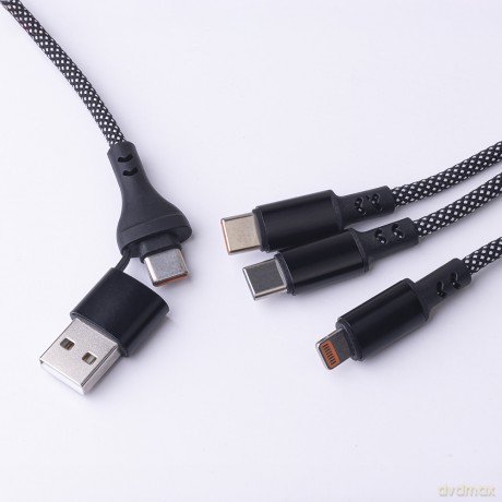 Maxlife kabel ALLin1 USB + USB-C - Lightning + 2x USB-C 1,0 m 66W czarny