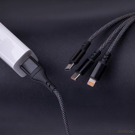 Maxlife kabel ALLin1 USB + USB-C - Lightning + 2x USB-C 1,0 m 66W czarny