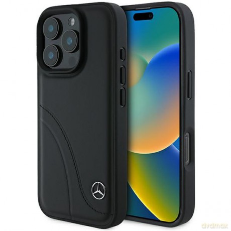 Mercedes nakładka do iPhone 16 Pro 6,3 MEHCP16L23RBCSK Hardcase MB Curved Stitches Leather czarna