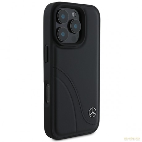 Mercedes nakładka do iPhone 16 Pro 6,3 MEHCP16L23RBCSK Hardcase MB Curved Stitches Leather czarna