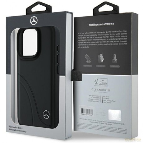 Mercedes nakładka do iPhone 16 Pro 6,3 MEHCP16L23RBCSK Hardcase MB Curved Stitches Leather czarna