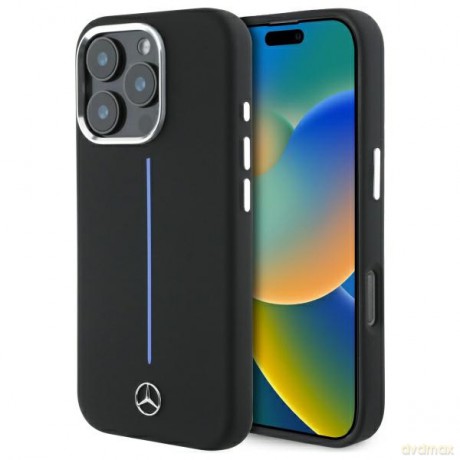 Mercedes nakładka do iPhone 16 Pro 6,3 MEHMP16L23SUMBK Hardcase Silicone Blue Stripe MagSafe czarna