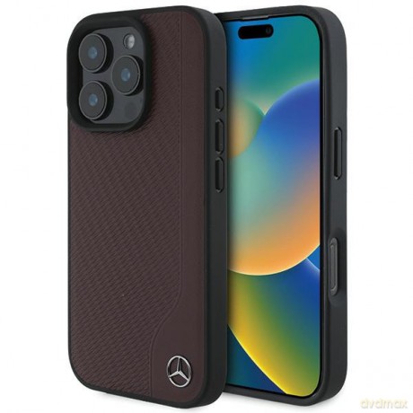 Mercedes nakładka do iPhone 16 Pro Max 6,9 MEHMP16X23RBGVR Hardcase MB Wood Imitation Leather MagSafe czerwona