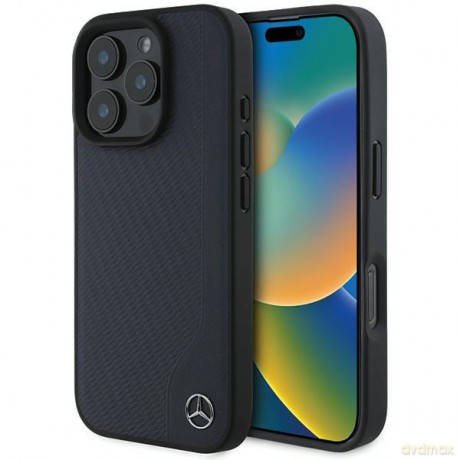 Mercedes nakładka do iPhone 16 Pro Max 6,9 MEHMP16X23RBGVV Hardcase MB Wood Imitation Leather MagSafe granatowa