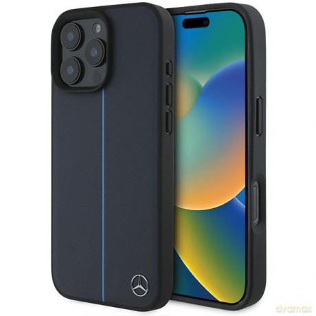 Mercedes nakładka do iPhone 16 Pro Max 6,9 MEHMP16X23RURBV Hardcase MB Blue Line Leather MagSafe granatowa