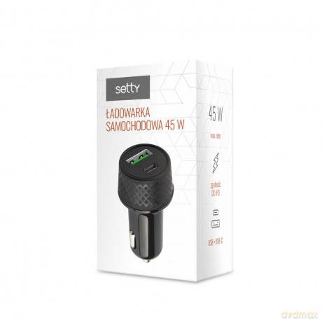 Setty ładowarka samochodowa PD USB + USB-C 45W LSM-01 czarna