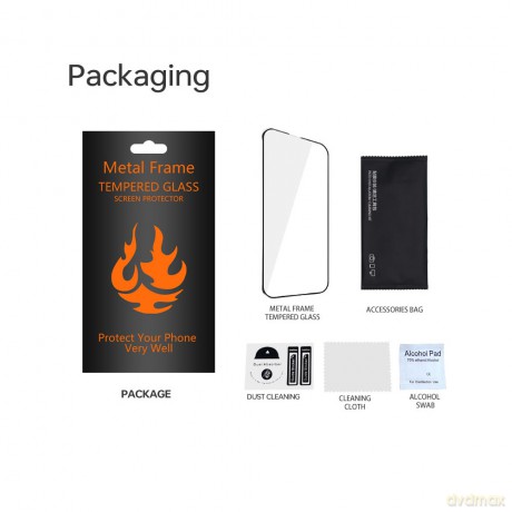 Szkło hartowane z metalową ramką do iPhone 13 Pro Max 6,7'' / 14 6,7 Plus czarna ramka