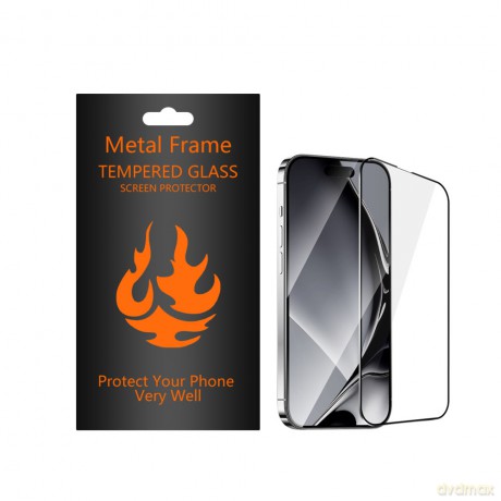 Szkło hartowane z metalową ramką do iPhone 13 Pro Max 6,7'' / 14 6,7 Plus czarna ramka