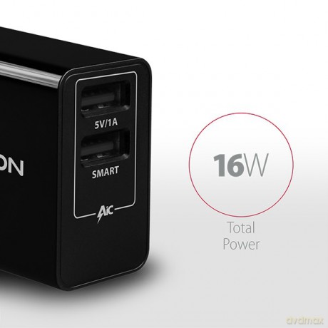 ACU-DS16 Ładowarka sieciowa, SMART 16W, 2x port USB-A, 5V/2.2A + 5V/1A