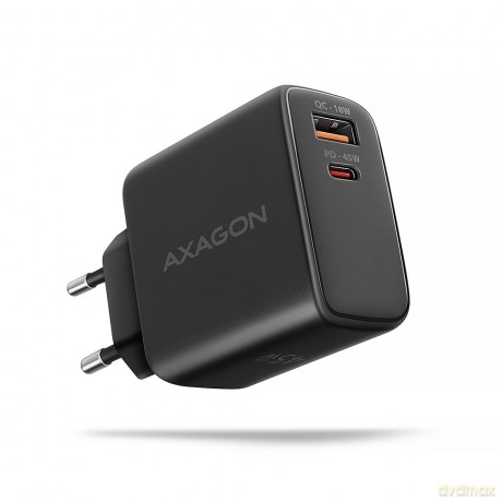 ACU-PQ45 Ładowarka sieciowa 2-port QC3.0,4.0/AFC/FCP/PPS/Apple + PD type-C, 45W, Czarna