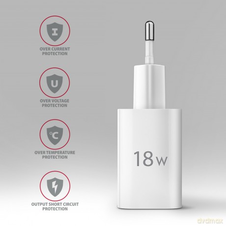 ACU-QC18W Ładowarka sieciowa QC 18W, 1x port USB-A, QC3.0/AFC/FCP/SMART Biała