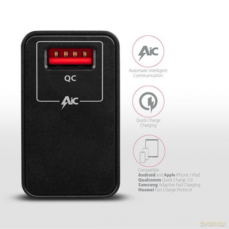 ACU-QC19 Ładowarka sieciowa, QC 19W, 1x port USB-A, QC3.0/AFC/FCP/SMART, czarna