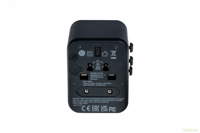Adapter podróżny UTA-02 49544 180 krajów, ładowarka 20 W, QC 3.0. 1x USB-C, 1x USB-A