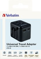 Adapter podróżny UTA-02 49544 180 krajów, ładowarka 20 W, QC 3.0. 1x USB-C, 1x USB-A