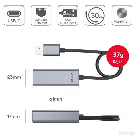 Adapter USB-A 3.1 Gen 1 - RJ45; 2,5 Gbps; M/F; U1313B