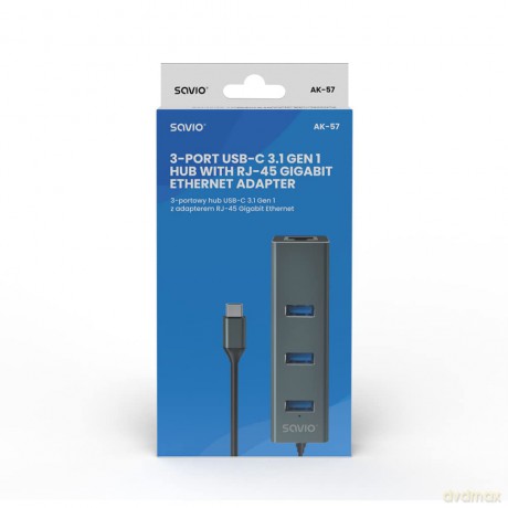Adapter USB-A 3.1 Gen 1 do RJ-45 gigabit Ethernet, AK-55