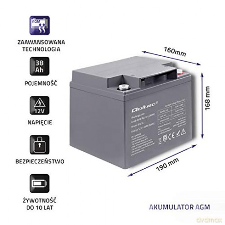 Akumulator AGM | 12V | 38Ah | Max.11.4A