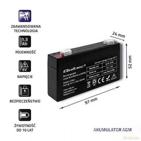 Akumulator AGM | 6V | 1.3Ah | max.0.39A