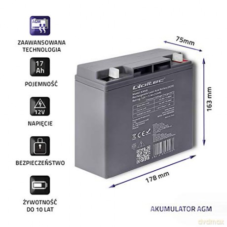 Akumulator AGM 12V | 17Ah | max. 255A