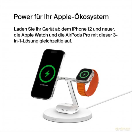 Bezprzewodowa podstawka ładująca BOOST CHARGE PRO 3w1 MagSafe biała
