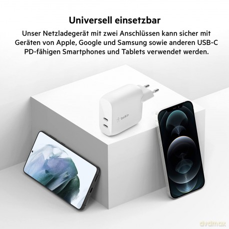 Dwuportowa ładowarka BoostCharge 40W Dual 20W USB-C PD biała