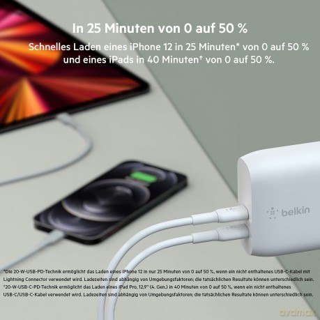 Dwuportowa ładowarka BoostCharge 40W Dual 20W USB-C PD biała