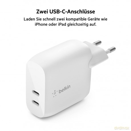 Dwuportowa ładowarka BoostCharge 40W Dual 20W USB-C PD biała