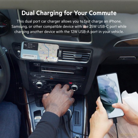 Dwuportowa ładowarka samochodowa BoostCharge z PPS 37W USB-C PD Dual PPS USB-C 25W USB-A 12W