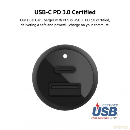 Dwuportowa ładowarka samochodowa BoostCharge z PPS 37W USB-C PD Dual PPS USB-C 25W USB-A 12W