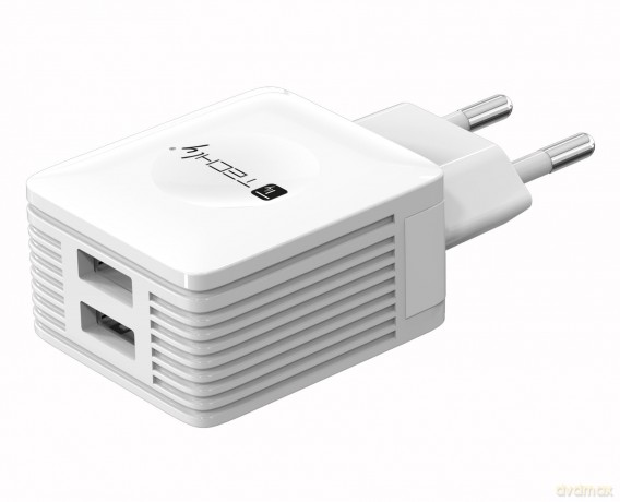 Dwuportowa sieciowa ładowarka 230V ->2x USB 5V 2.1A biała