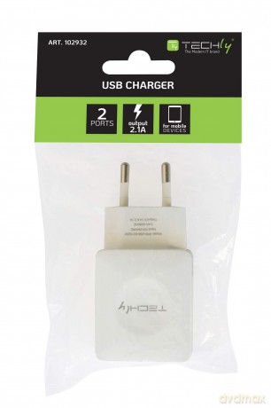 Dwuportowa sieciowa ładowarka 230V ->2x USB 5V 2.1A biała