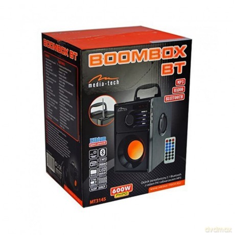 Głośnik BOOMBOX BT MT3145 Bluetooth 5.1+EDR/FM/MP3/MicroSD/USB/AUX/Pilot/USB-C/LED/RMS 15W/PMPO 600W