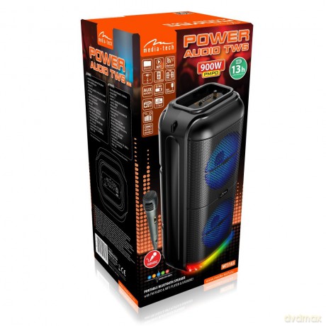 Głośnik BT POWER AUDIO MT3183 Karaoke/Bluetooth 5.3/FM/MP3/MicroSD/USB/AUX/Jack 6.3/USB-C/Iluminacja/RMS 50W/PMPO 900W