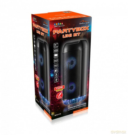 Głośnik PARTYBOX UNI BT MT3174 Bluetooth 5.0/Karaoke/FM/MP3/MicroSD/USB/AUX/LED/RMS 30W/PMPO 750W