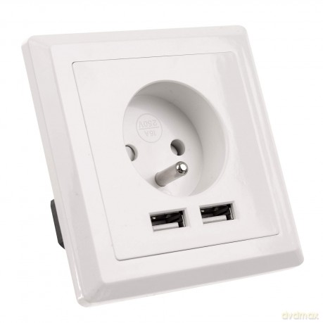 Gniazdko podtynkowe 230V pojedyncze + 2x USB 2.1A francuskie
