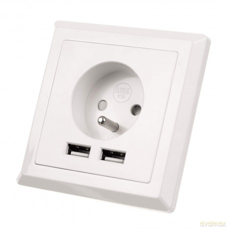 Gniazdko podtynkowe 230V pojedyncze + 2x USB 2.1A francuskie